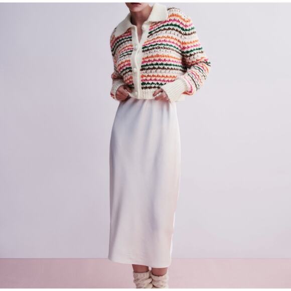 Zara | Rainbow Striped Collared Chunky Knit Cardigan | Size Small - Picture 4 of 10